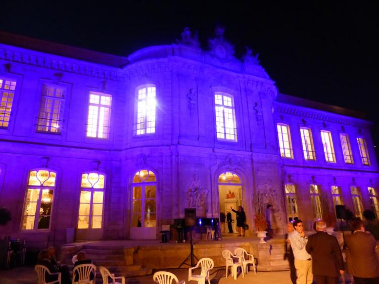 Le château mis en lumière, version mauve