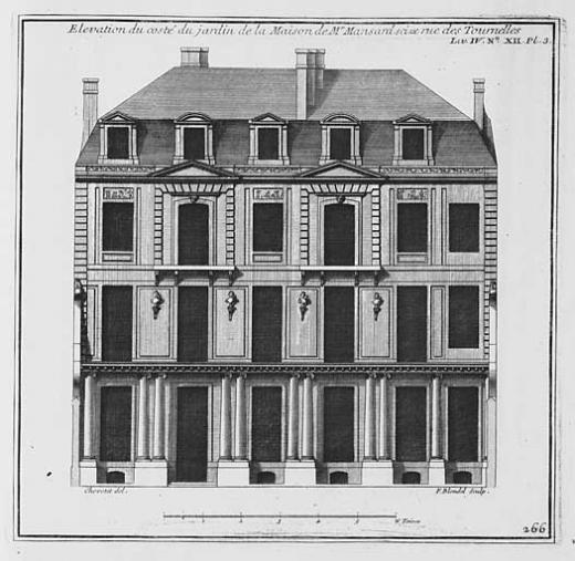 Hôtel de Sagonne, rue des Tournelles, Paris, façade sur jardin