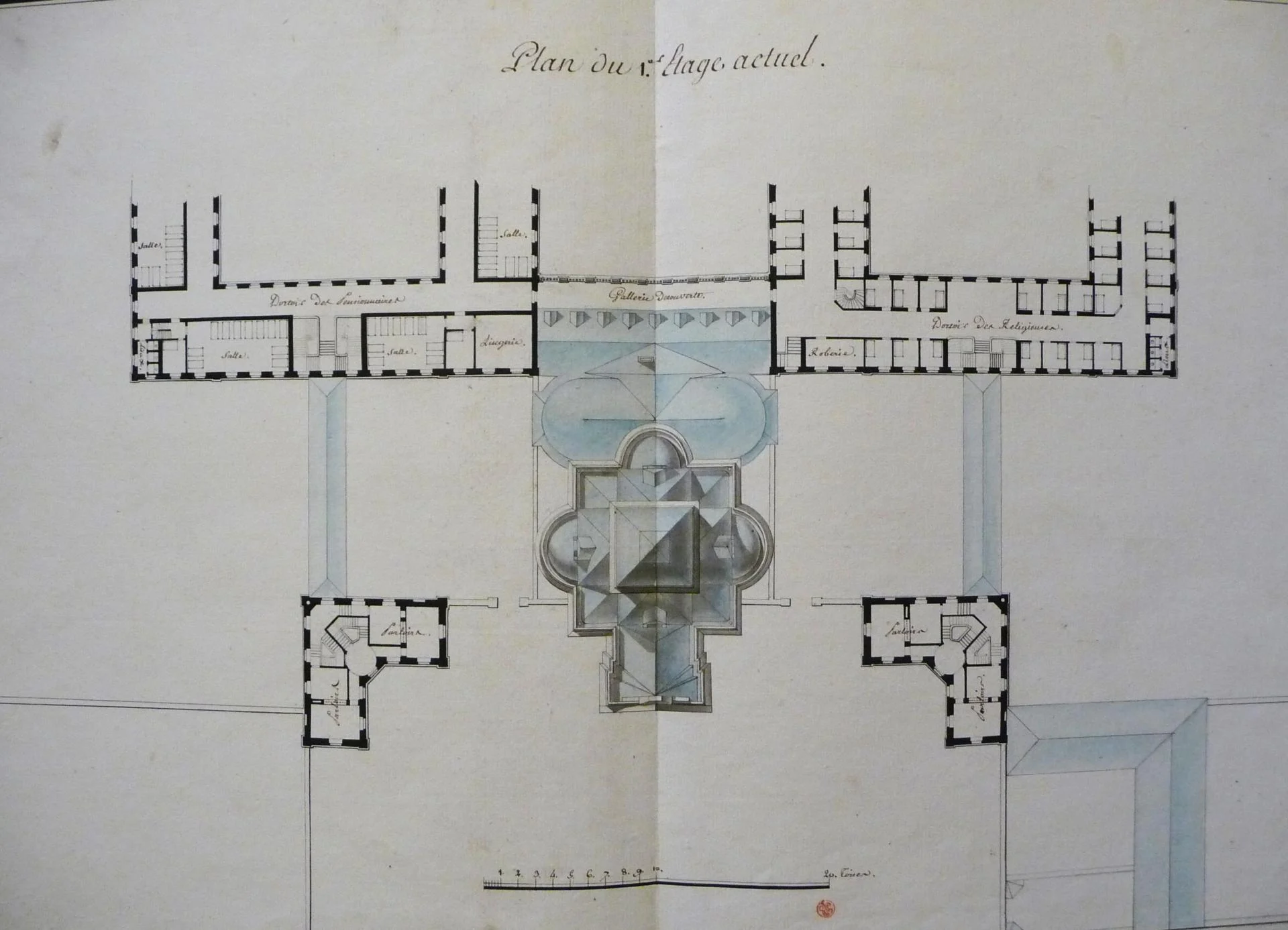 Richard Mique, plan des couvertures de la chapelle, projet définitif, 1771, Versailles, Bibliothèque municipale